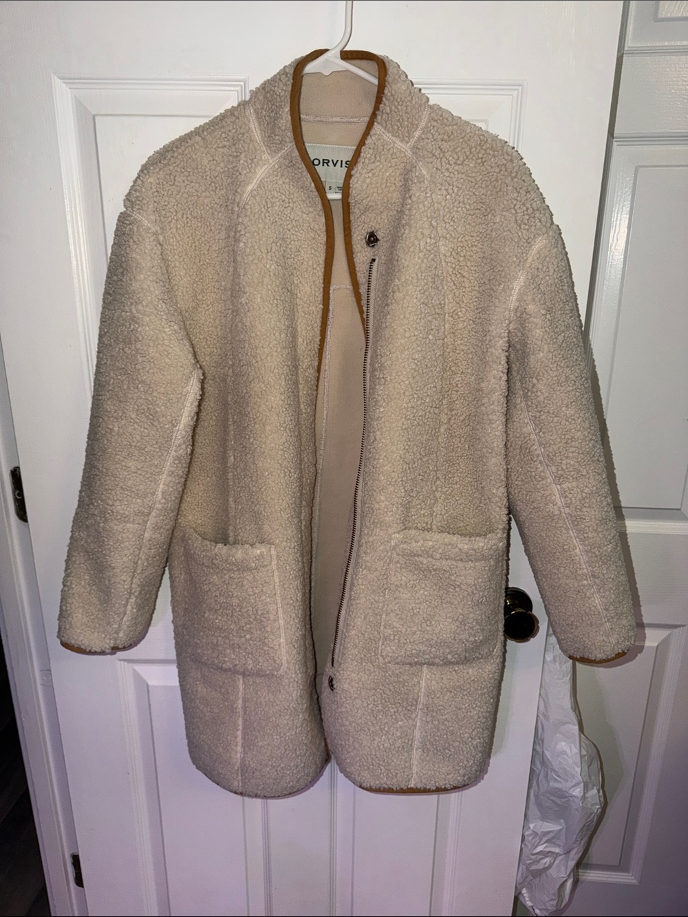 Orvis Cream/Tan Cozy Sherpa Cocoon/ Teddy Bear Coat- Women’s Size Small EUC!